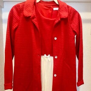 Red dress coat with red and white dress